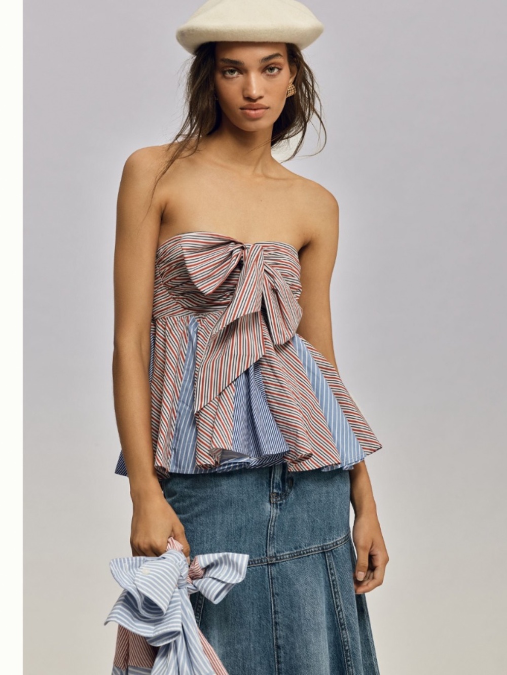Anthropologie strapless tie swing blouse